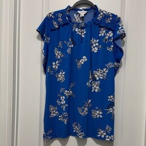 Liz Claiborne Blue Floral Blouse XL NWOT